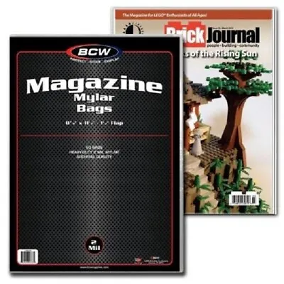 50 BCW Mylar Archival Polyester 2 Mil Thick Magazine Bags W/Flap 8 7/8 X 11 1/2 • $50.50