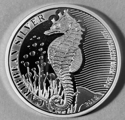 $22 • Buy 2018 Brilliant Barbados Seahorse Silver Dollar, UNC PL, One Ounce Silver