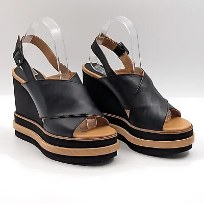 $185 • Buy Paloma Barcelo Women Platform Strappy Leather Black Sandal Size 9.5-10 US EUR 40