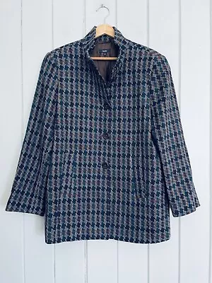 Zanella Madeline Tweed Blazer 10 Purple Houndstooth Wool Button Front Jacket • $34.95