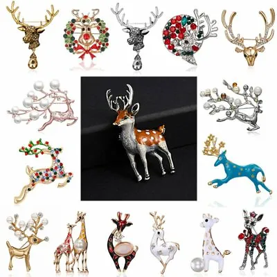 Christmas Sika Deer Brooch Pin Crystal Pearl Costume Jewelry Xmas Wholesale 2023 • $1.70