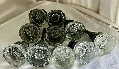 Lot Of 10 Vintage 12-Point Crystal Glass 2  Door Knobs Aged Brass One Piece • $60