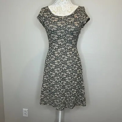 Deletta Anthropologie Brushed Terra Mini Dress Gray Beige Lace Lined Sz XS • $14.99