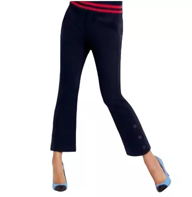 CABI Navy Blue #6043 Keen Kick Flare Snap Leg Ponte Cropped Capri Pants SIZE 4 • $52.24