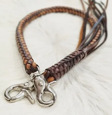 Real Genuine Leather Braided Wallet Belt Chain 2 Clips Brown Men's Biker Fashion • $45