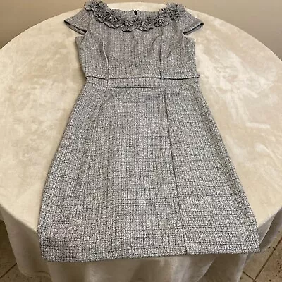 AA Studio AA Womens Gray Round Neck Ruffle Short Sleeve Sheath Dress Size 10 • $16
