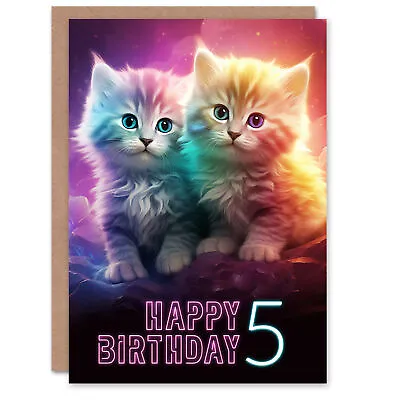 5th Birthday Greeting Card Cute Kittens Baby Cats Kids Age 5 Year Old Child • £4.42