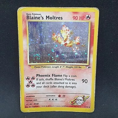 Blaine's Moltres 1/132 Pokemon Card GYM Heroes Holo Swirl Rare WOTC Dmg TCG • $11.98