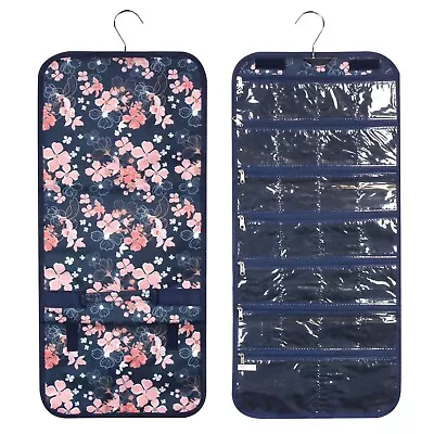 Jewelry Hanging Travel Organizer Jewelry Roll Up Bag Holder Pink Cherry Flowers • $12.95