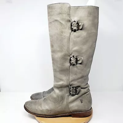 Frye Paige Boots Women 10 Tall Riding Moto Biker Buckles Grey Leather Shoes WORN • $29.95