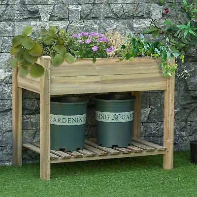 Raised Garden Bed With Legs And Storage Shelf Elevated Wooden Planter Box • £55.99