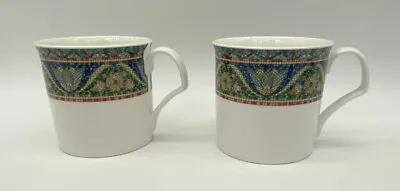 Set Of 2 Mikasa San Marco Flat Coffee Tea Cup Pretty Mosaic Design Durable  • $22.49