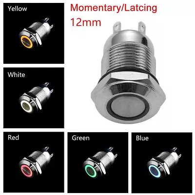 Waterproof Push ON/OFF 12mm Momentary/Latching Metal Button Switch LED • £2.62