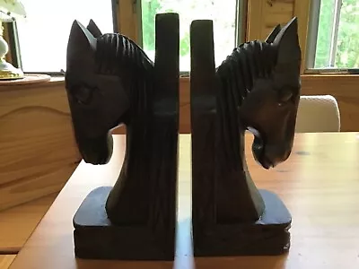 Vintage Set Wood Carved HORSE HEAD Bookends Western Style  • $20