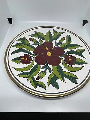 Vintage Hand Made Plate Manousakis-Keramik Rodos Greece Red Flowers 7” • $11