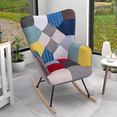 Occasional Rocking Chair Armchair Fabric Patchwork Upholstered Rocker Sofa Seat • £179.95