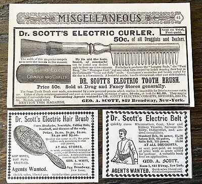 Dr.Scott's ELECTRIC Quackery Print Ads~1887 Curler/Crimper+1895 Hair Brush&Belt! • $15.95