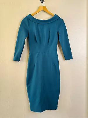 Boden Marisa Ottoman Dress Size 2 Petite Teal Blue Ribbed Fitted Zipper Classic • $34.99