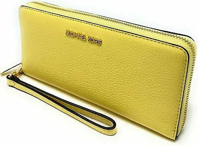 Michael Kors Continental Wallet Wristlet Buttercup Yellow Leather 35T7GTVE7L FS • $93.99