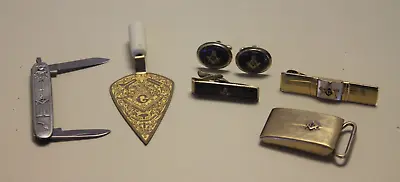 Vintage Freemason Masonic Trowel Pocket Knife Belt Buckle Tie Bar Cuff Links • $90