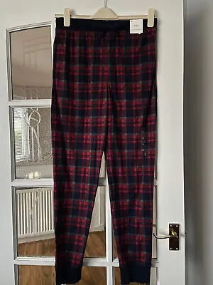 Bnwt M&s Mens Gents Navy & Red Checked Supersoft Loungewear Cuff Bottoms M L • £12.50