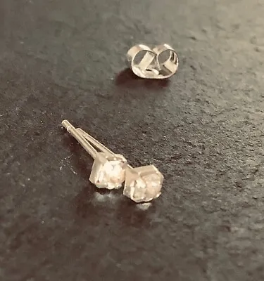 Sterling Silver Clear Princess CZ Diamante Stud Earrings 5mm Child/Adult (Pair) • £2.25