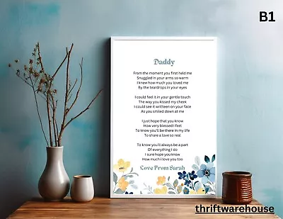 PERSONALISED Daddy Fathers Day Gifts From Baby Son Daughter Poem Print Gift • £5.50