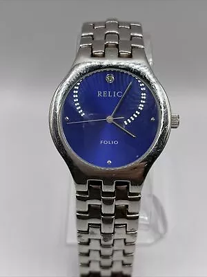 Relic Folio Men's Quartz Watch ZR77022 Stainless Steel Blue Dial- New Battery • $24.22