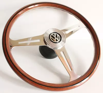 Steering Wheel Wood Chrome Fits For VW OEM LUISI T2 Bus Transporter Wooden 68-72 • $383.57
