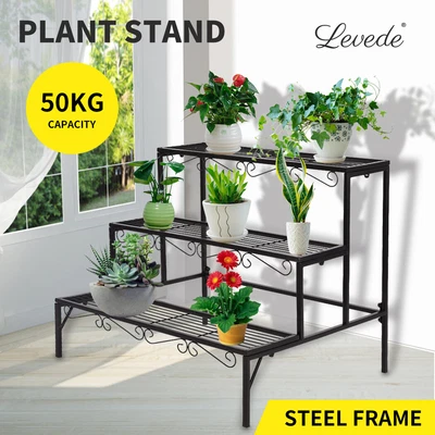 $55.99 • Buy Levede Plant Stand 3 Tier Rectangle Metal Flower Pot Planter Corner Shelf Black