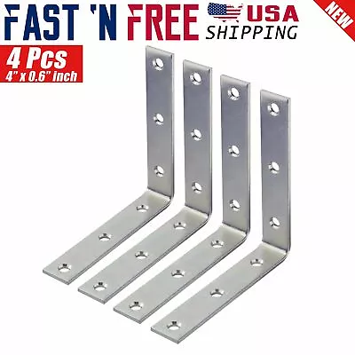 4 Pcs 4  Inch Heavy Duty L Shape Corner Brace Angle Repair Bracket W/Screws Bulk • $10.19