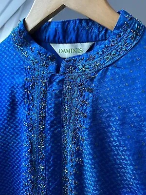 Men’s Sherwani Wedding Indian Pakistani Asian Blue Gold Designer Size 42 Set • £99