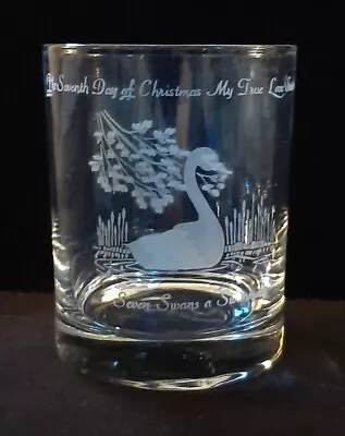 Old Fashioned Glass Etched 7th Day Christmas 7 SWANS A Swimming FRANCE Garrick • $9.99