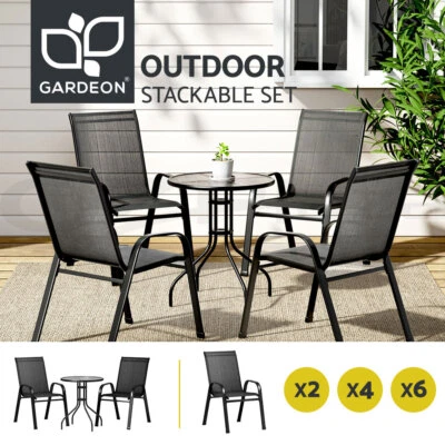 $123.95 • Buy Gardeon Outdoor Furniture Table And Chairs Stackable Bistro Set Patio Coffee