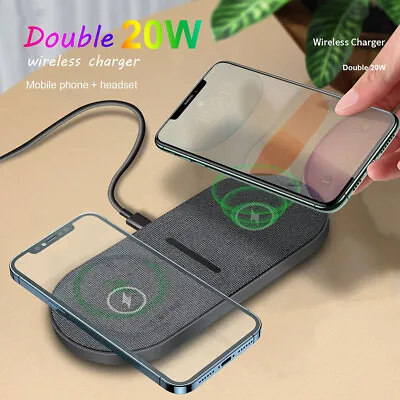 AU 40W Wireless Fast Charger Dual Mat For Apple AirPods IPhone Samsung Google • $25.59