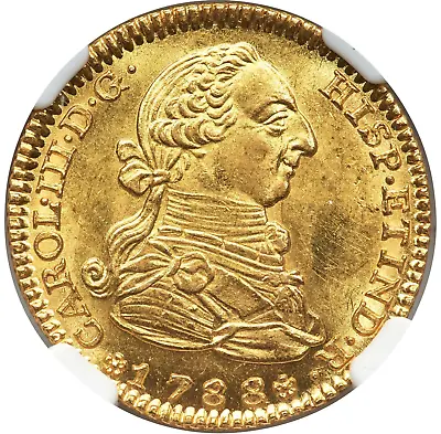 1788 M/dv Spain Gold 2e Escudos Charles Iii Ngc Ms-63 Sole Top Pop By Far • $2650