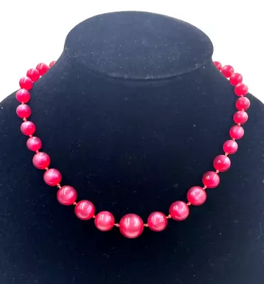 Vintage Lucite Raspberry Moonglow Necklace Retro Bright Color Super Attractive! • $19.99