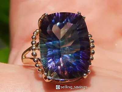 10k Solid Yellow Gold Huge  20 X 15 Mm Color Changing Mystic Topaz Ring 7.1 Gram • $395