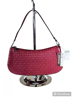 NWT Victor Hugo Red Leather Monogram Hobo Crescent Baguette Shoulder Bag Purse • $95