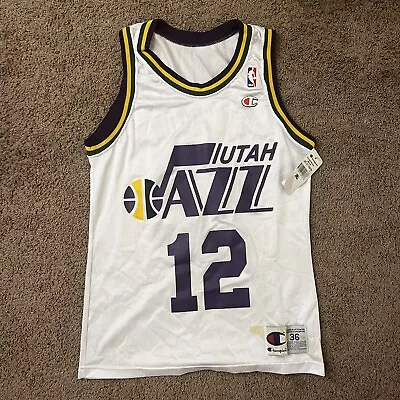 John Stockton Utah Jazz Vintage Champion Jersey 36 Small NBA Basketball White • $55