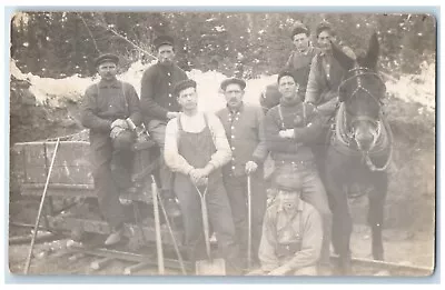 C1910's Hardrock Miners Occupational Mule Cart Horse Wagon RPPC Photo Postcard • $14.98