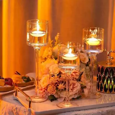 Set Of 3 Tall Glass Votive Candle Holders Table Centrepiece Tea-Light Wedding • £12.94