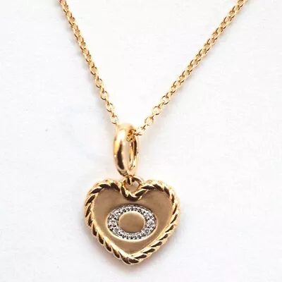 New DAVID YURMAN Heart Initial Charm O 18K Yellow Gold & Diamond 18  Necklace • $595