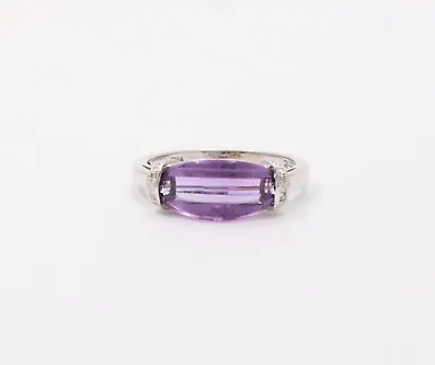 Vintage Amethyst Diamonds 10K White Gold Ring • $450