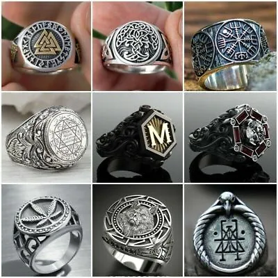 Mens Norse Viking Axe Compass Vegvisir Ring Stainless Steel Jewelry Size 7-13 • $2.24