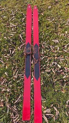 Vintage Antique C.A. Lund Co. Wood Hickory Skis With Leather Bindings USA 58  • $100