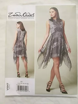 Vogue 1547 Zandra Rhodes Designer Original Easy Lined Dress Pattern 14-22 Uncut • $16