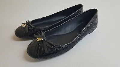 Michael Kors Size 8 Black Quilted Ballet Flats W/ Bow & Charm Slip-on Shoes • $29.99