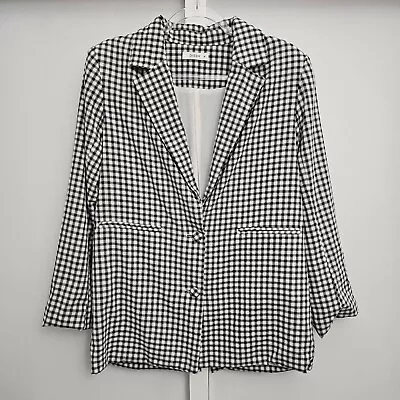 Dissh Black & White Check Jacket Button Up Collar Long Sleeve Back Split-Size 12 • $29.99