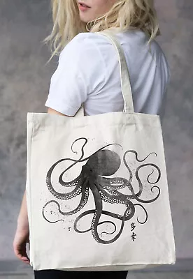 Japanese Octopus Shopping Tote Canvas Anime Shoulder Shopping Reusable Bag Vegan • £14.99